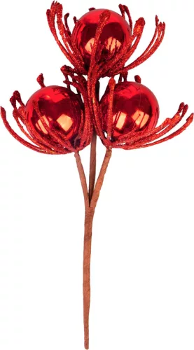 MagicHome, Karácsonyi ág, gömbökkel, piros, 22 cm