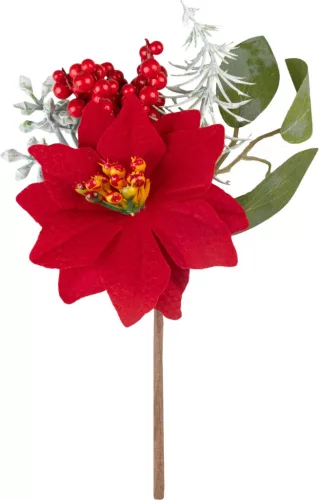 MagicHome, Karácsonyi ág, mikulásvirággal, piros, 19 cm
