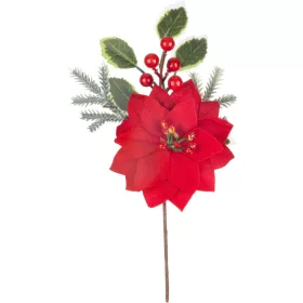 MagicHome, Karácsonyi ág, mikulásvirággal, piros, 24 cm