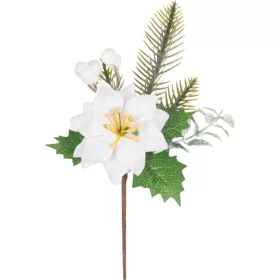 MagicHome, Karácsonyi ág, mikulásvirággal, fehér, 24 cm