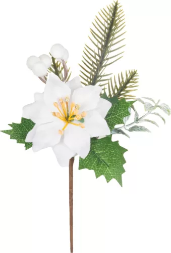 MagicHome, Karácsonyi ág, mikulásvirággal, fehér, 24 cm