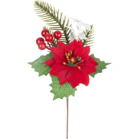 MagicHome, Karácsonyi ág, mikulásvirággal, piros, 24 cm