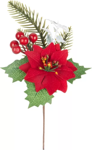MagicHome, Karácsonyi ág, mikulásvirággal, piros, 24 cm