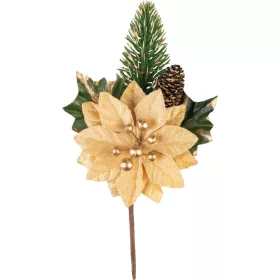 MagicHome, Karácsonyi ág, mikulásvirággal, arany, 18 cm