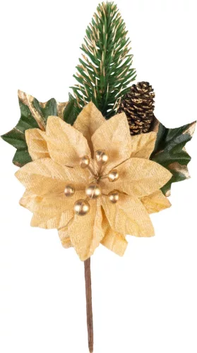 MagicHome, Karácsonyi ág, mikulásvirággal, arany, 18 cm