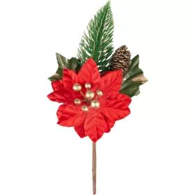 MagicHome, Karácsonyi ág, mikulásvirággal, piros, 18 cm