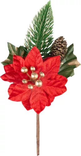 MagicHome, Karácsonyi ág, mikulásvirággal, piros, 18 cm