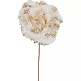   MagicHome, Karácsonyi rózsa, krémszínű, 17 cm, virágméret: 9 cm