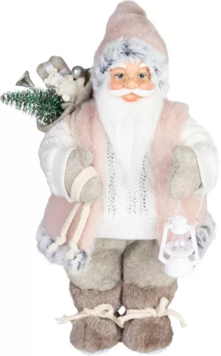 MagicHome, Karácsonyi dekoráció, Mikulás, ajándékkal, rózsaszín-barna, 30 cm